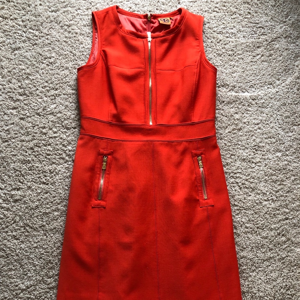 Orange Wool Tory Burch Dress with Zipper Accents